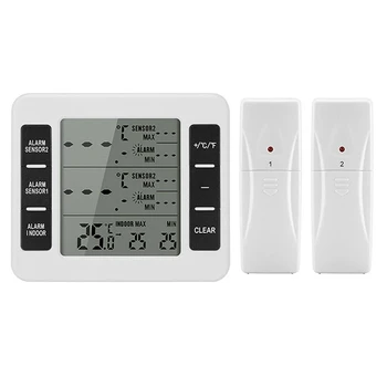 1 комплект термометър за фризера 2 дистанционни аларма сензор Бял Низкотемпературный термометър за хладилник Часовници