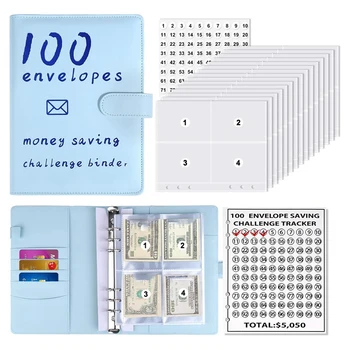 100 пликове, книга задачи за спестяване на пари, папка за изготвянето на бюджета, от Пзр на книга, набор от задачи за спестяване на пари (синьо) Лесна инсталация