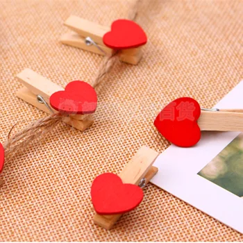 12ШТ Дървена творческа червено сърце, малка дървена скоба за снимки, Аксесоари за украса на дома партита, фото Рамки, стенни фоторамка