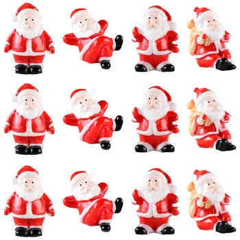 12шт Коледен декор Коледни Мини-фигури от смола, миниатюри на Дядо Коледа, микро пейзаж 2024, Коледен орнамент (смесен стил)