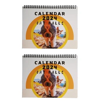 2 ЕЛЕМЕНТА 2024 Комплект календари Януари. 2024 - декември. 2024, 2024 Календар Cats Buttholes Calendar 9.8X7.7 инча