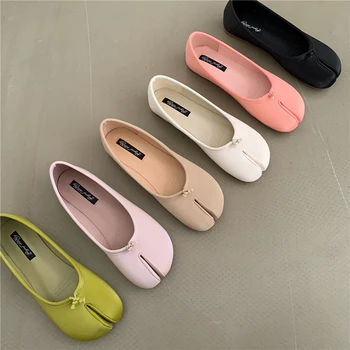 2023 Пролет, Нова марка, Дамски Жълто-Розови Обувки на равна подметка, Модни и ежедневни Обувки Laofer на равна подметка с раздвоена пръсти, Плитки Меки балет апартаменти