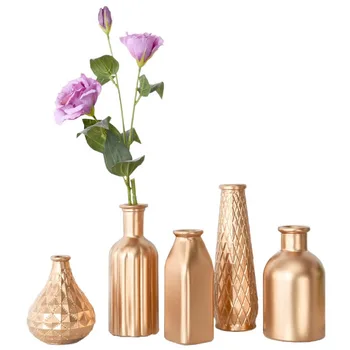 48h Модерна декорация на дома, златна стъклена ваза настолна договореност контейнер за декориране на терариум вази за украса