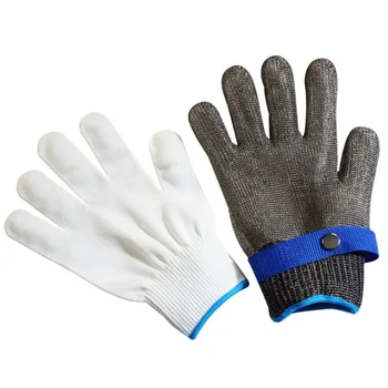 5 Ръкавици HPPE, кухненски ръкавици за касапин, 1 Ръкавици от неръждаема стомана, устойчиви на гумата, нивото на защита на метални мрежи