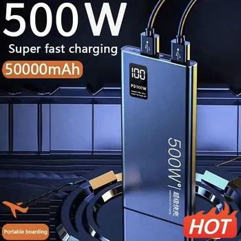 500 W Супер Бързият кабел за зареждане Захранване 50000Amh Power Bank Компактен Обновен Преносим захранващ Блок Подходящ за Xiaomi Huawei Samsung
