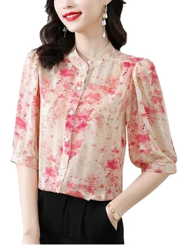 6XL Дамски Летни Пролетни блузи, ризи, дамски модни ежедневни блузи с кръгло деколте и къс ръкав, блузи с флорални принтом, блузы с флорални принтом, WY0747