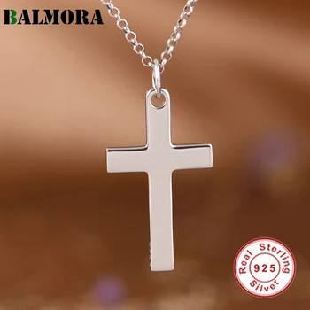 BALMORA S925 Стерлинговое сребро, прост медальон с кръст, за жени, любителите на класическата мода, бижута и аксесоари с Исус без верига