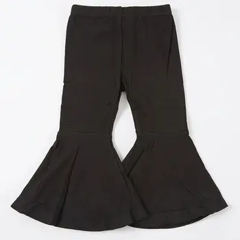 Girlymax Есен / Зима, черна разкроена панталони с еластичен ластик на кръста за малки момичета, ежедневни разкроена панталони, Бутик за детски дрехи