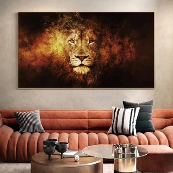 HD Абстрактна живопис с лъв, напечатанная върху платно, Модерните стенни рисунки за всекидневната, Плакат с животни, Бижута Cudros