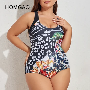 HOMGAO Плюс размери, едно парче бански, дамски секси бански с принтом, бански костюми повдигащ, монокини с U-образната облегалка, плажно облекло