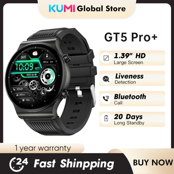 KUMI GT5 Pro + смарт часовници 1,39-инчов HD екран на 270 + Изящен циферблат 20 дни в режим на готовност за Bluetooth-разговор IP68 за мъже