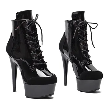 LAIJIANJINXIA/ Нови Дамски официални обувки на платформа и висок ток от изкуствена кожа 15 см/6 см, Модерните обувки за танци на един стълб, 064