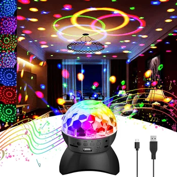 USB/Акумулаторна RGB Диско Лампа Bluetooth Високоговорител Въртящ се Магически Топка Сценична Лампа на Проектора Звукова Активиране на DJ Party Decor Подарък