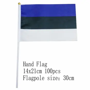 zwjflagshow Естония Ръчно Флаг 14*21 см 100шт полиестер Естония Малък Ръчен който да се вее Знаме с пластмасово флагштоком за украса