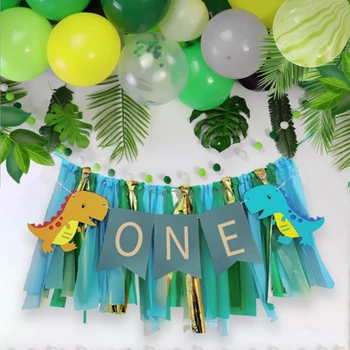 Банер за детско столче за хранене на рожден ден с динозавром за момче, банер с участието на 1-ви динозавър, рожден ден, банер с овесени ядки за първи дванадесет дете