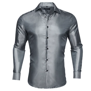 Бари. Уанг Бизнес луксозна мъжка риза Сива на цвят, обикновен мъжки блузи на копчета с дълъг ръкав, копринени пролетно-есенни мъжки блузи, официални CY-0721