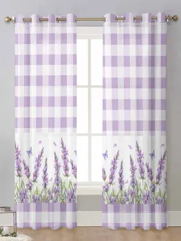 Виолетов Цвят, Лавандула Пеперуда, Лилаво Каре, Прозрачни Завеси На Прозореца На Хола Завесата Тюл Завеса Cortinas Завеси За Дома
