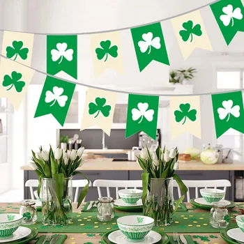 Виси знаме в стил банер в Деня на Св. Патрик, Триъгълен флаг с монограм, украса на Ирландския празник, Украса на вътрешния двор, декорация на партита на закрито