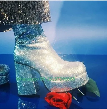 Дамски ботильоны Mary Jane, с искри, украсени с пайети, танцово рокля, елегантни обувки в стил пънк, размер обувки T, ежедневни обувки на висок ток
