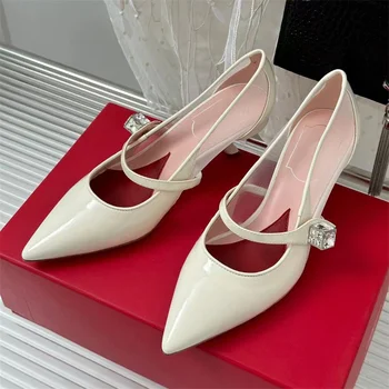 Дамски обувки Лято 2023, Луксозни дамски обувки с остри токчета, модерни, Универсални дамски дизайнерски Елегантни дамски обувки на висок ток