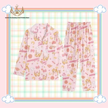 Дамски розови всекидневни комплекти дрехи за дома с принтом Sailor Moon от картун Poleras, пижамный комплект с дълги ръкави в елегантен стил Kawaii на есен