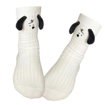 Дамски тънки памучни чорапи, меки Памучни чорапи-обувки-горе щиколоток, Чорапи за пищяла, с уши собачьими