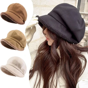 Дамски шапка-барета, зимни осмоъгълен шапки за жени, ретро-однотонная кадифе шапка вестникарче, дамска топла шапка Gorro New
