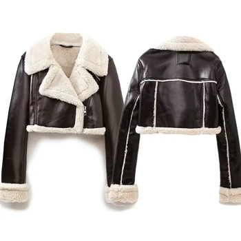 Дейв & Di Британската градинска кожено яке, дамски модни къс мотоциклетът яке с ревера за зимата
