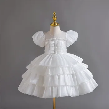 Детски дрехи MQATZ Розови момичета, цветенце, деца, принцеса, парти, водещ на бала, Бяла сватбена лятна рокля на шаферка, бална рокля