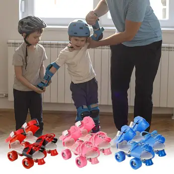 Детски ролкови кънки унисекс на 4 колела, Регулируеми бахилы на колела, Двухрядные ролкови кънки от PVC със спирачки, Сигурна обувки за ски