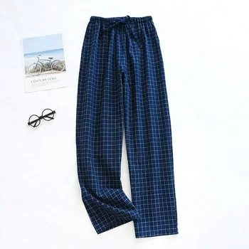 Дизайн за мъже и панталони, Плюс панталони, тънка пижама, дълъг памучен лятна пижама, свободен размер, стил, пролет в клетката
