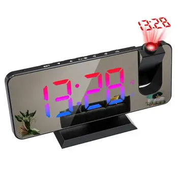 Динамичен RGB Прожекционен Будилник С Цифрова Автоматично затъмняване, Включване на Проектора на 180 °, Настолни часовници 12 Ч / 24 Ч, Електронни Led часовници за спални