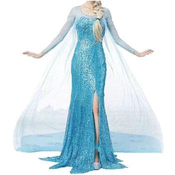 Дълга рокля на принцеса Замразени Елза, Мрежест костюм на Елза, костюм Снежна Кралица за възрастни, Празнична рокля, Кралят костюм за cosplay на Хелоуин