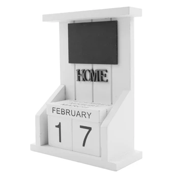 Дървена настолен календар-Вечен календар с посочване на месеца и датата на Бижута домашен офис (бял)