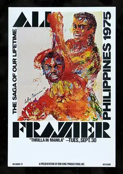 Екшън Али срещу Фрейзър в Манила. Боксовия коприна плакат с декоративни рисувани 24x36 инча
