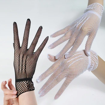 Елегантни дамски къси дантелени ръкавици, дамски летни UV-защитни ръкавици за шофиране, танцови костюми, партита, Мрежести мрежести ръкавици, ръкавици без пръсти.