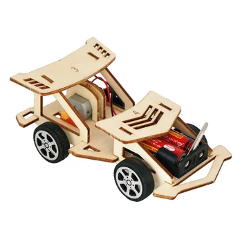 Електрически дървена състезателен автомобил, изграден със собствените си ръце, Пъзели, научен експеримент, Обучение мини-модел, играчка за ранно обучение на деца, деца