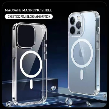 За Magsafe Магнитен Безжично зарядно устройство ще захранване на Черупката Прозрачен Калъф За iPhone 15 14 12 13 11 Pro Max Mini 7 8 Plus X XR XS Защитен