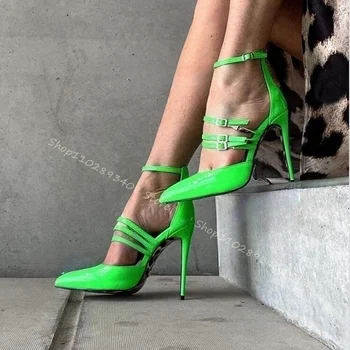 Зелени Обувки-лодка с катарама на щиколотке На висок ток-висок ток В Британския Стил, Новите Модни Дамски Летни Модела обувки 2023, Zapatos Para Mujere