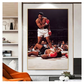 Известният боксьор, вдъхновяващи плакат, стенно изкуство, печат на снимки за домашен интериор на хола, Класическият модел на Мохамед Али върху платно