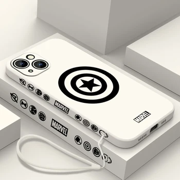 Калъф за iPhone с Логото на Marvel Thor Iron Man За 14 13 12 11 Pro Max Plus XS XR X 8 7 SE с Течна Лявата Въже на Цветове на Apple Cover