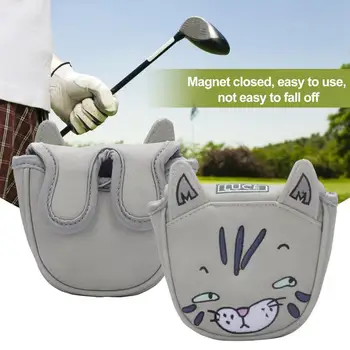 Калъф за стикове за голф с анимационни котка на магнитна закопчалка, шапки за стика за голф, изкуствена кожа, защита за главата на стика за голф, аксесоари за голф