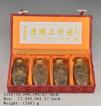 Китайската живопис върху стъкло от четирите бутилки за смъркане е тютюн, стара колекция, реката сцена, вграден украса за рисуване