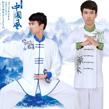 Китайските Традиционни Мъжки Унисекс Униформи за бойните изкуства, Тай-чи Кунг-фу С бродерия, Hoody + панталони, Всекидневни тренировъчен комплект за медитация, ушу