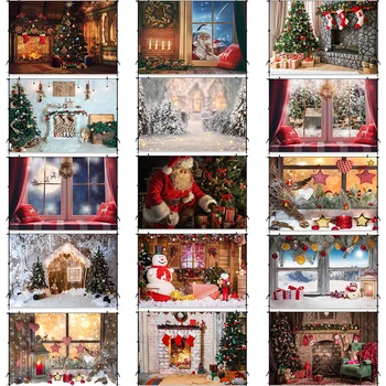Коледни декори Семейно парти Зимата е Снежна коледна Елха Дядо Дървени подове Лъскави декори Камина Подарък Фотосесия за фото студио