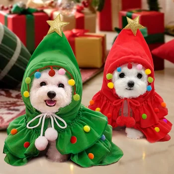 Коледно облекло за домашни кучета, Коледно Дърво, наметало за домашни любимци, шал, куче, е превърнато в Празнични подаръци, дрехи за вашето кученце, котка, костюм на куче