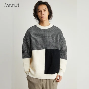 Корейски трико на райета Mr.nut, Черна Мъжка луксозна зимни дрехи, Мъжки пуловер Оверсайз, Мъжки пуловери от винтажной прежда Y2k, жилетка