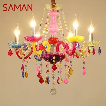 Кристална окачен лампа SAMAN е в европейски стил, Розовата лампа за момичета, Луксозна фоайе, Ресторант, спалня, вила, Полилей