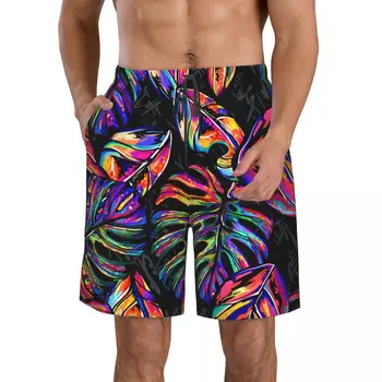 Летни мъжки къси панталони с 3D печат в тропически камуфлаж и листа, хавлии за плаж, домашни къси панталони с завязками в хавайски стил за почивка