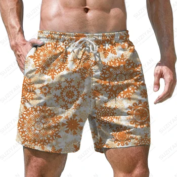 Летни мъжки плажни панталони, улични ежедневни плажни панталони, панталони с плодов 3D-принтом, бързо съхнещи мъжки шорти голям размер